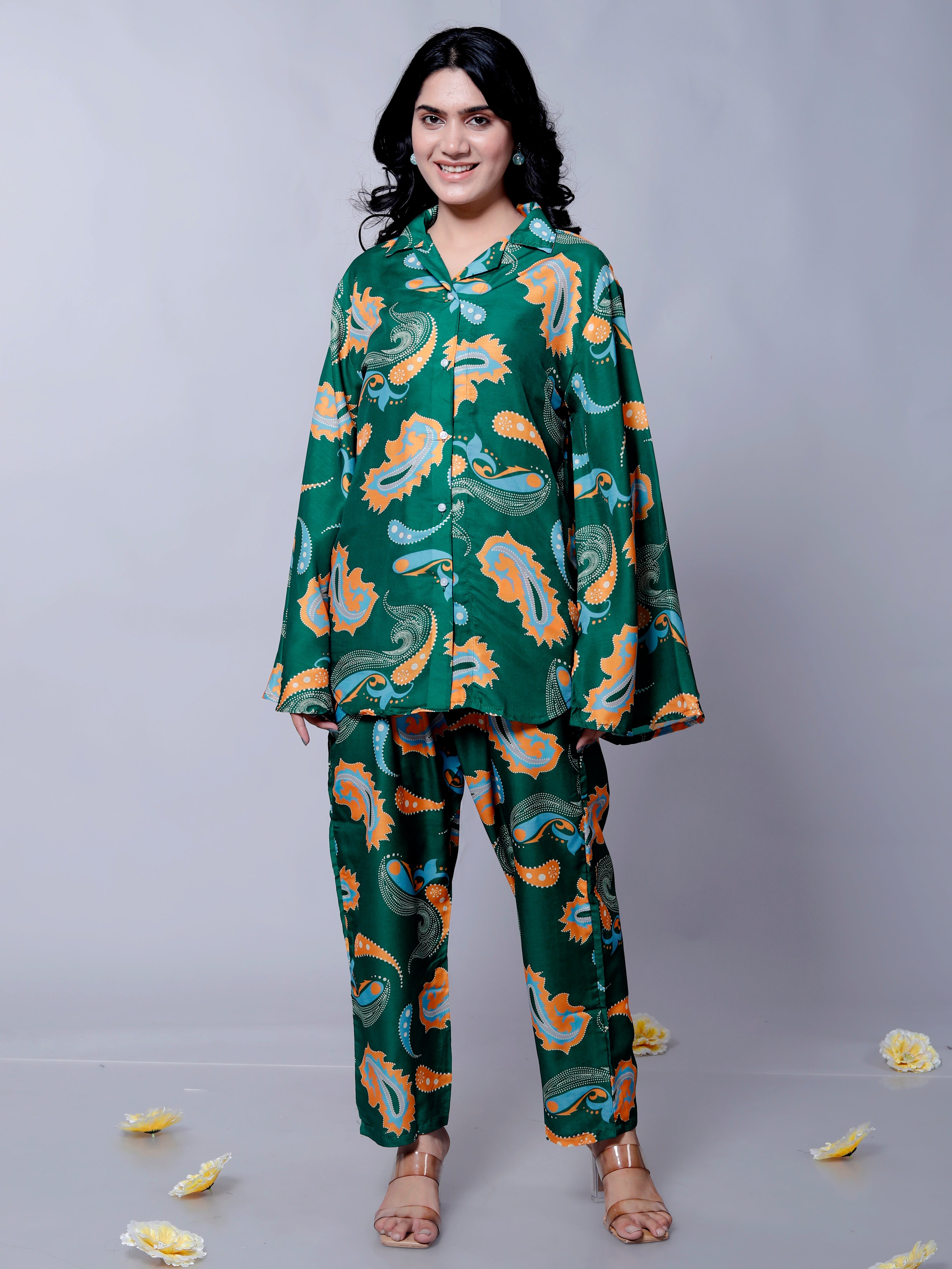 Celebrity Style Green Paisley Printed Designer Co-Ord Set D01099 – Elegant and Trendy