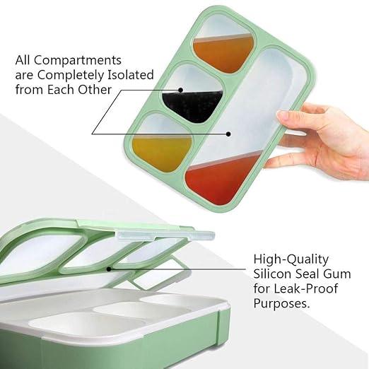 4 Compartment Lunch Box – Reusable Microwave & Freezer Safe Food Containers with Spoon