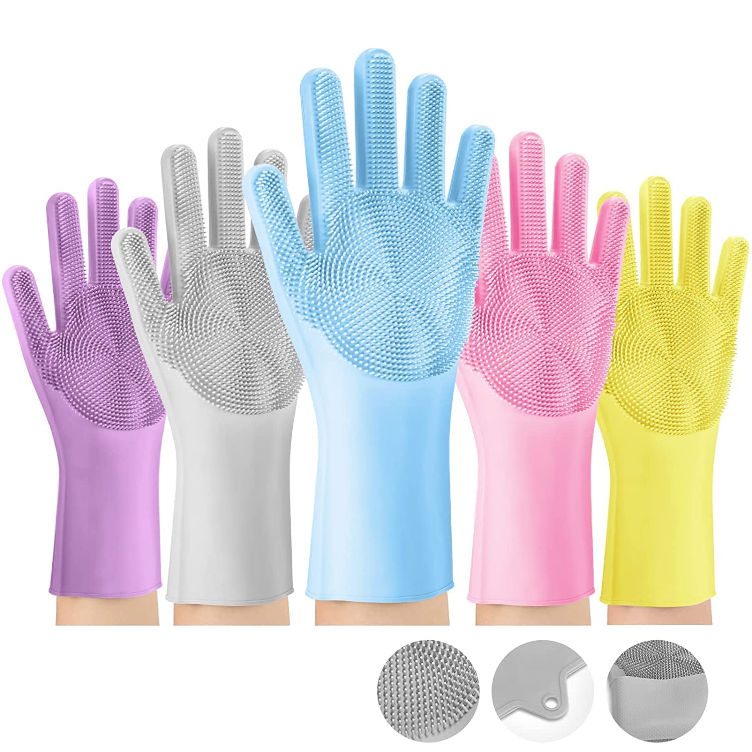 Silicone Hand Gloves for Dish Washing Kitchen Bathroom Car Cleaning Pet Grooming Set