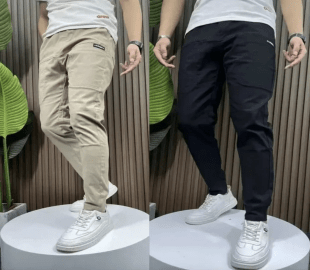 Men's High Stretch Multi-Pocket Skinny Cargo Pants Casual Trousers ( Pack of 2 )