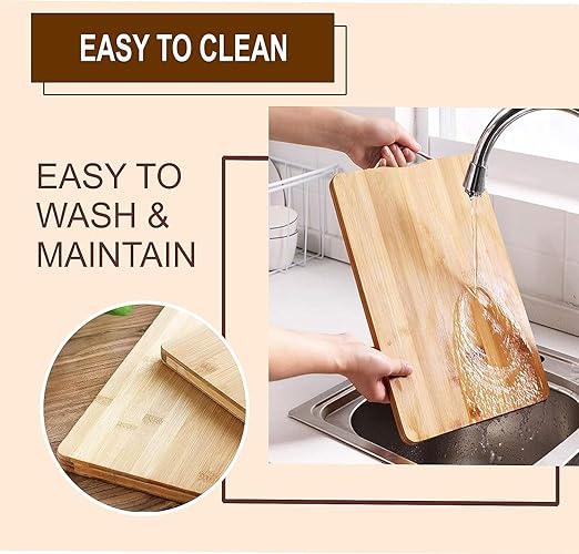 Wooden Bamboo Cutting Board with Stainless Steel Handle, Vegetable Chopping Board for Kitchen