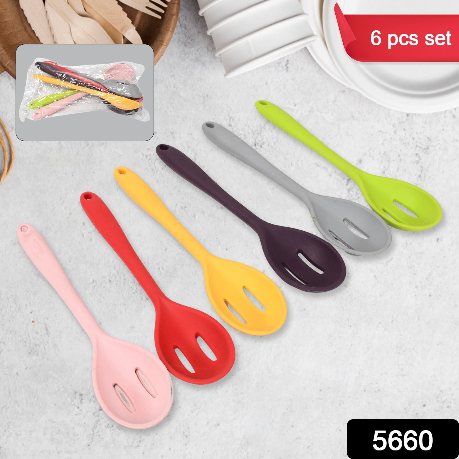 Multipurpose Silicone Spoon Silicone Basting Spoon Non-stick Kitchen Utensils Household Gadgets Heat-resistant Non Stick Spoons Kitchen Cookware Items For Cooking And Baking (6 Pcs Set)