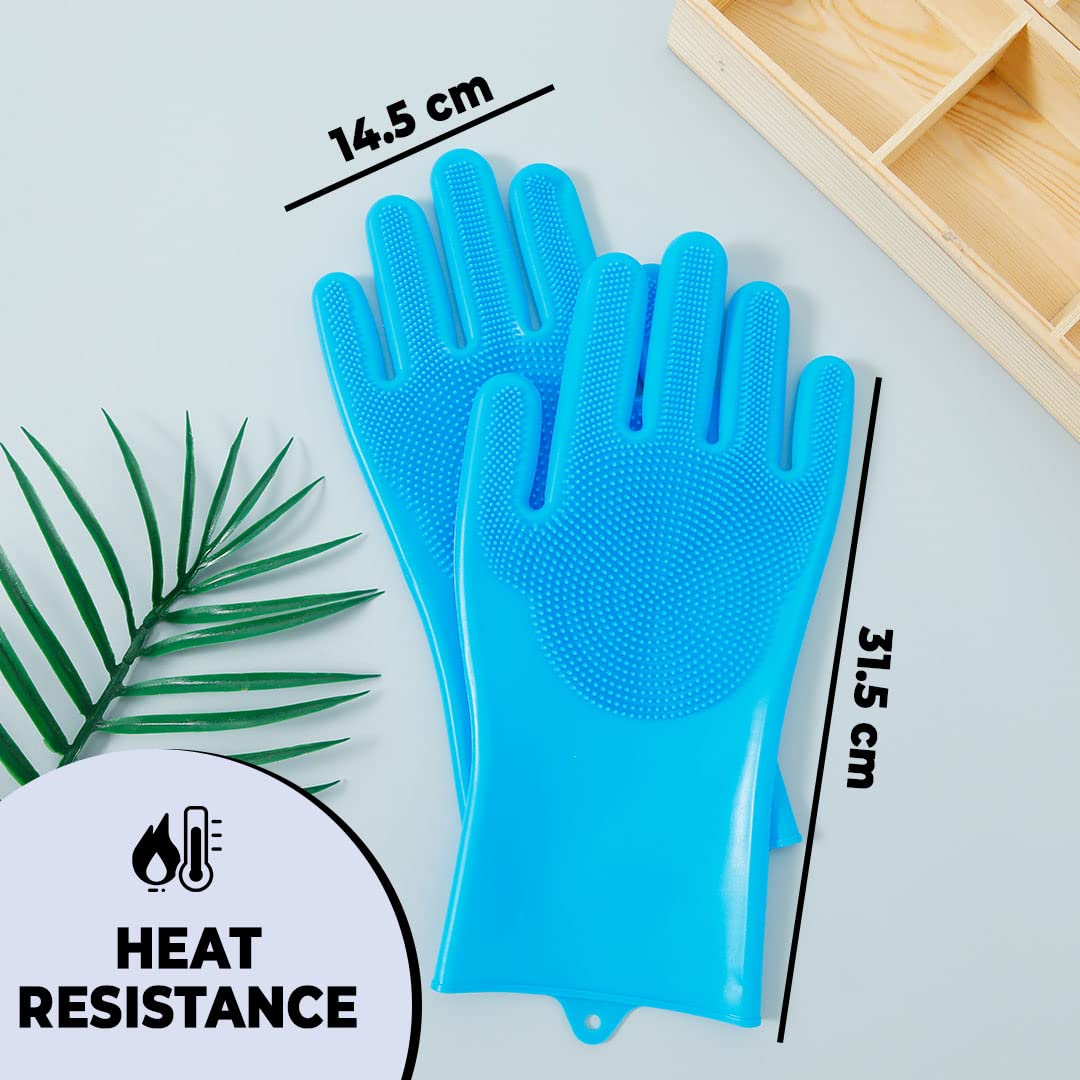 Dish Washing Gloves, Silicon Cleaning Gloves, Silicon Hand Gloves for Kitchen (1 Pair, Assorted)