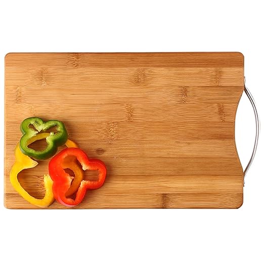 Wooden Bamboo Cutting Board with Stainless Steel Handle, Vegetable Chopping Board for Kitchen