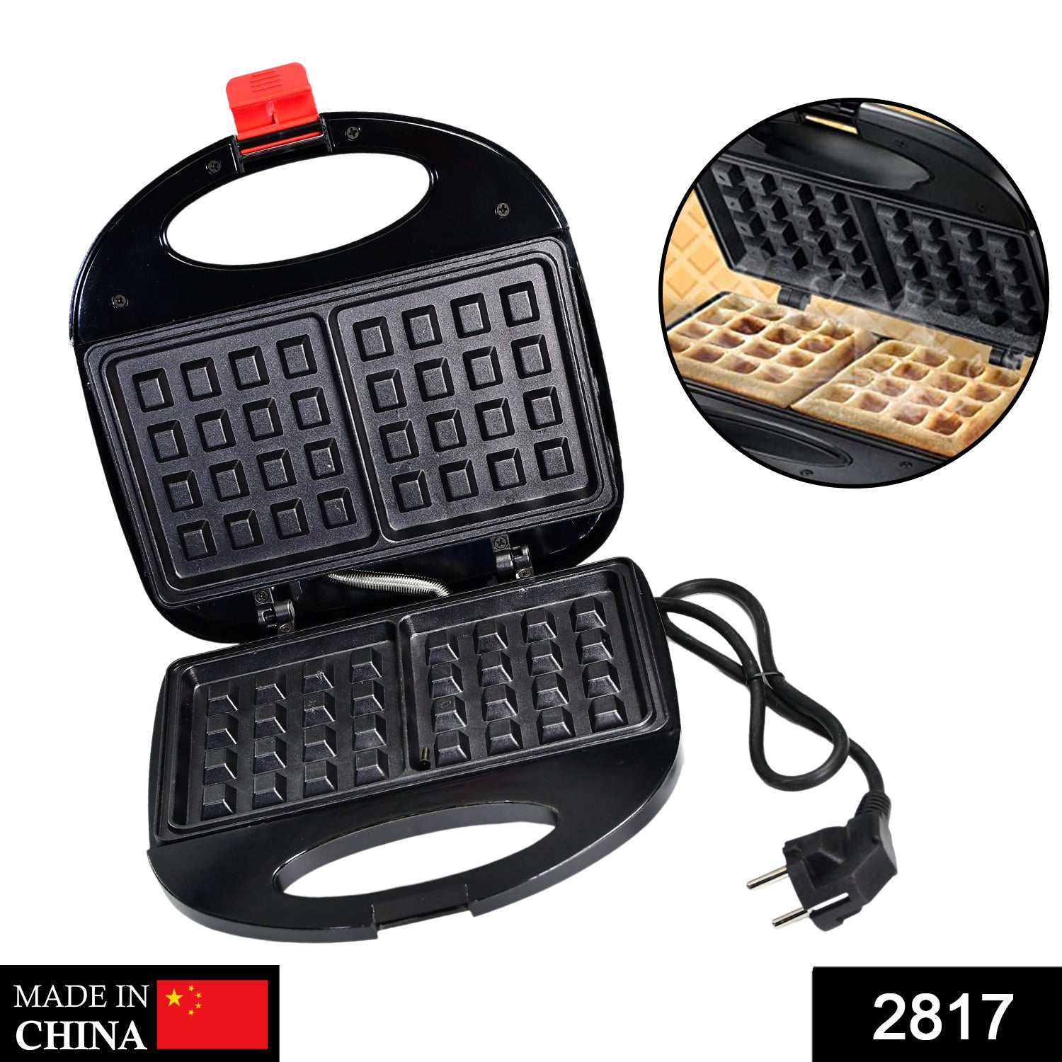 2817 Waffle Maker Makes 2 Square Shape Waffles Non-stick Plates Easy To Use With Indicator Lights