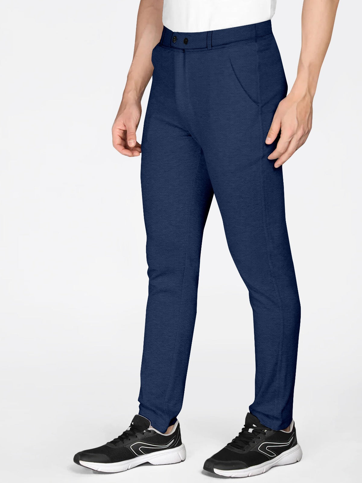 Classic Men's Regular Fit Cotton Blend Trousers for Comfortable and Stylish ( Navy Blue )