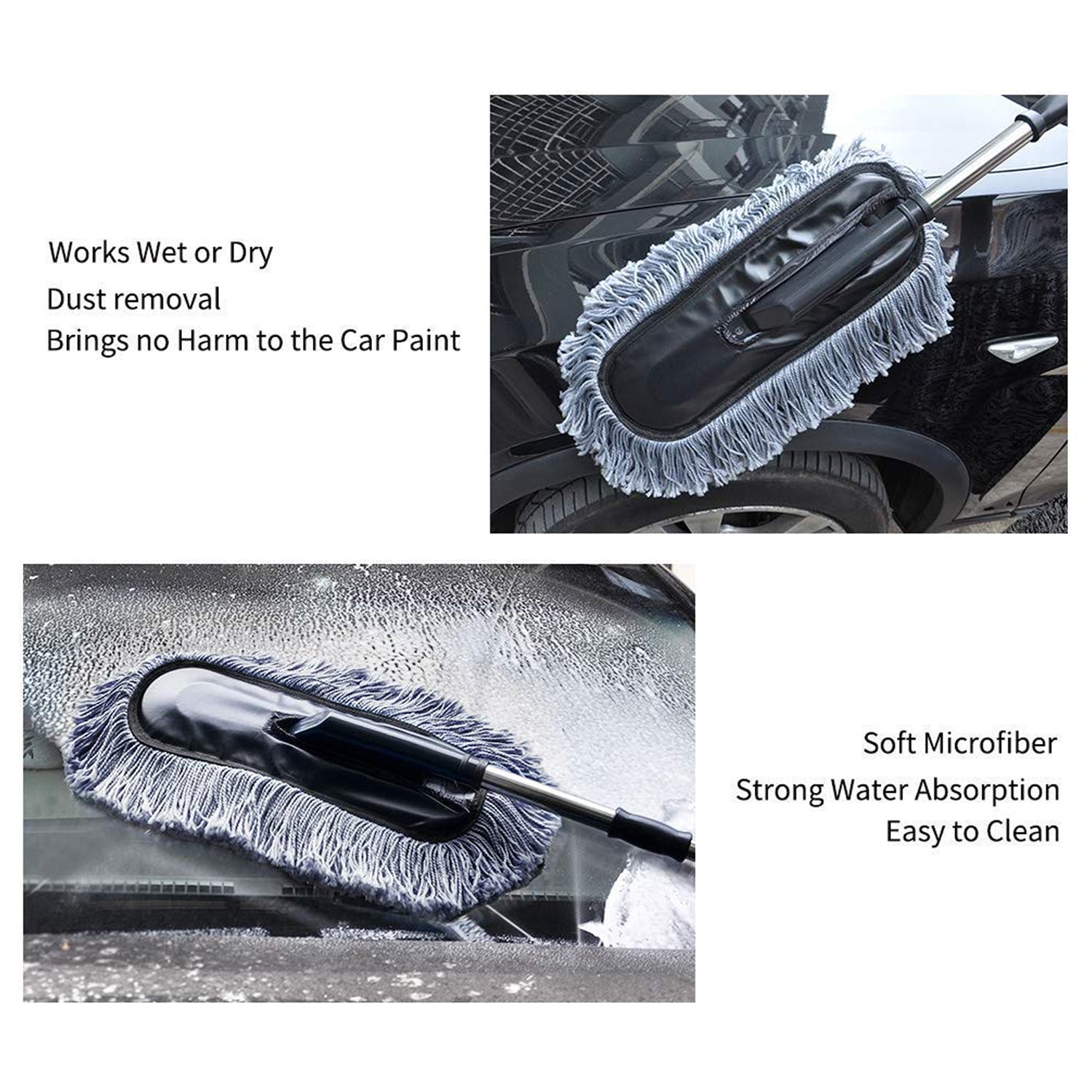 4749 Car Duster Long Retractablesoftnon-sliphandle Multipurpose Microfiber Wash Brush Vehicle Interior And Exterior Cleaning Kit With For Car Boats Or Home