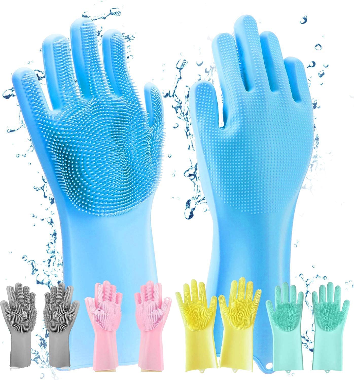 Silicone Hand Gloves for Dish Washing Kitchen Bathroom Car Cleaning Pet Grooming Set