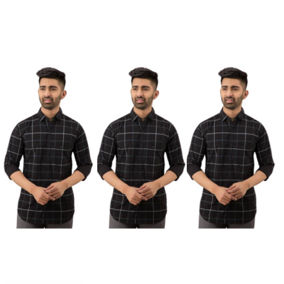 Men Full Sleeve Casual Check Shirt (Pack of 3 )