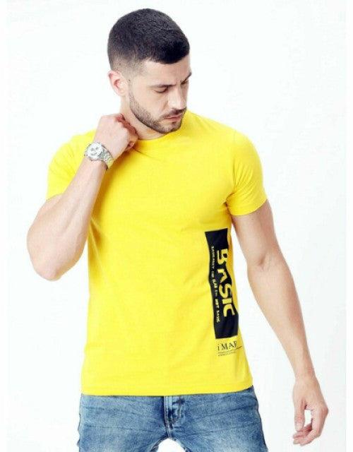 Men Basic Yellow Graphic Printed Cotton Men