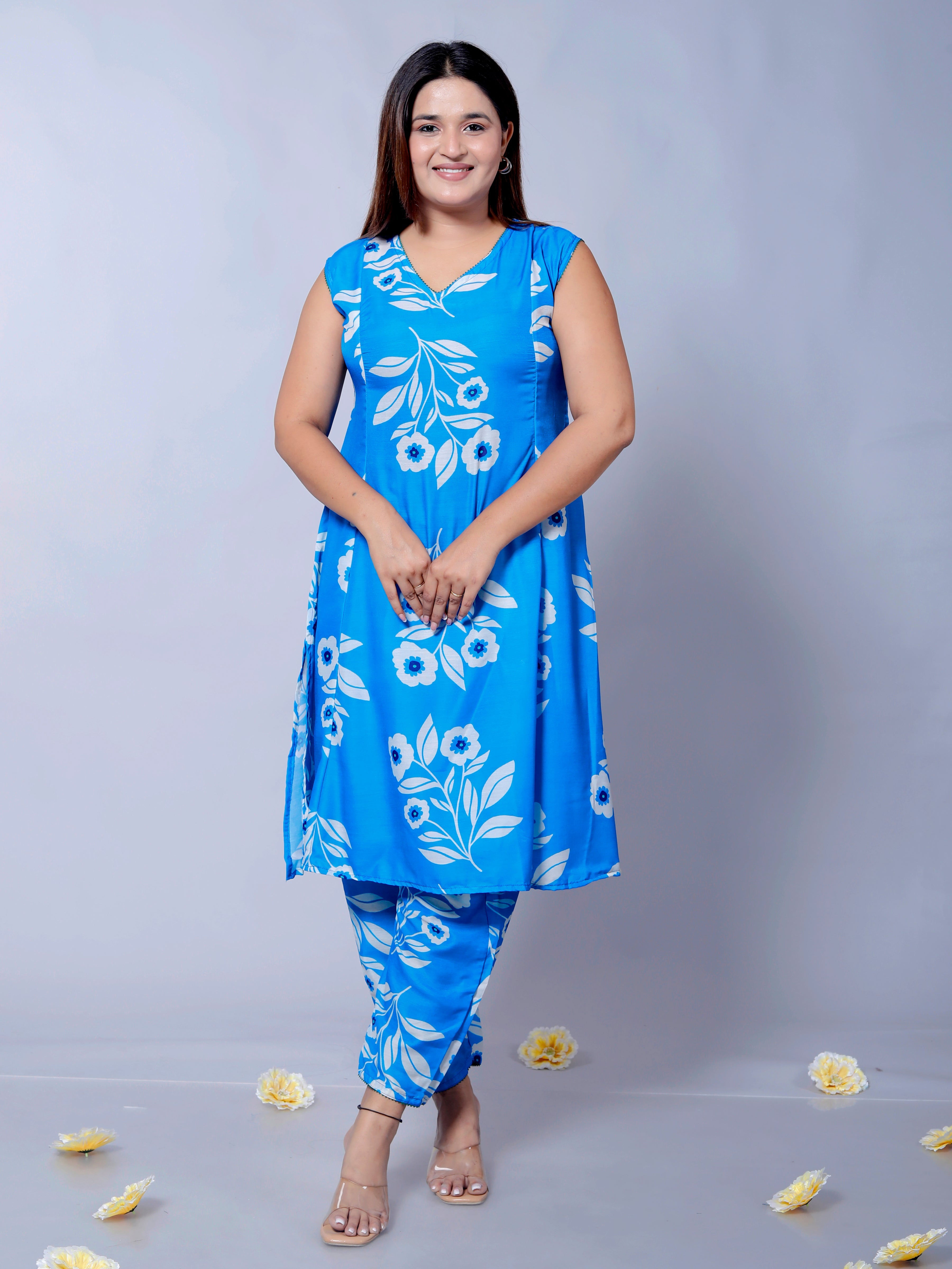 Blue Printed Muslin Cotton Co-ord Set D6022 – Stylish & Comfortable