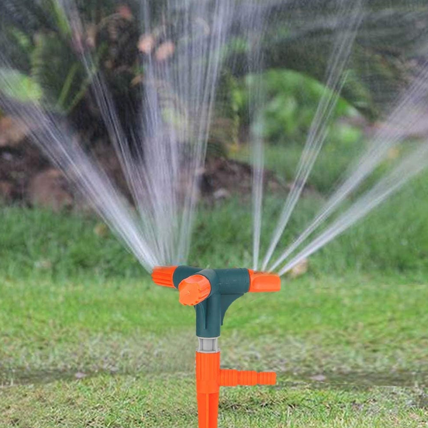 7490 Garden Sprinkler 360 Rotating Adjustable Round 3 Arm Lawn Water Sprinkler For Watering Garden Plantspipe Hose Irrigation Yard Water Sprayer