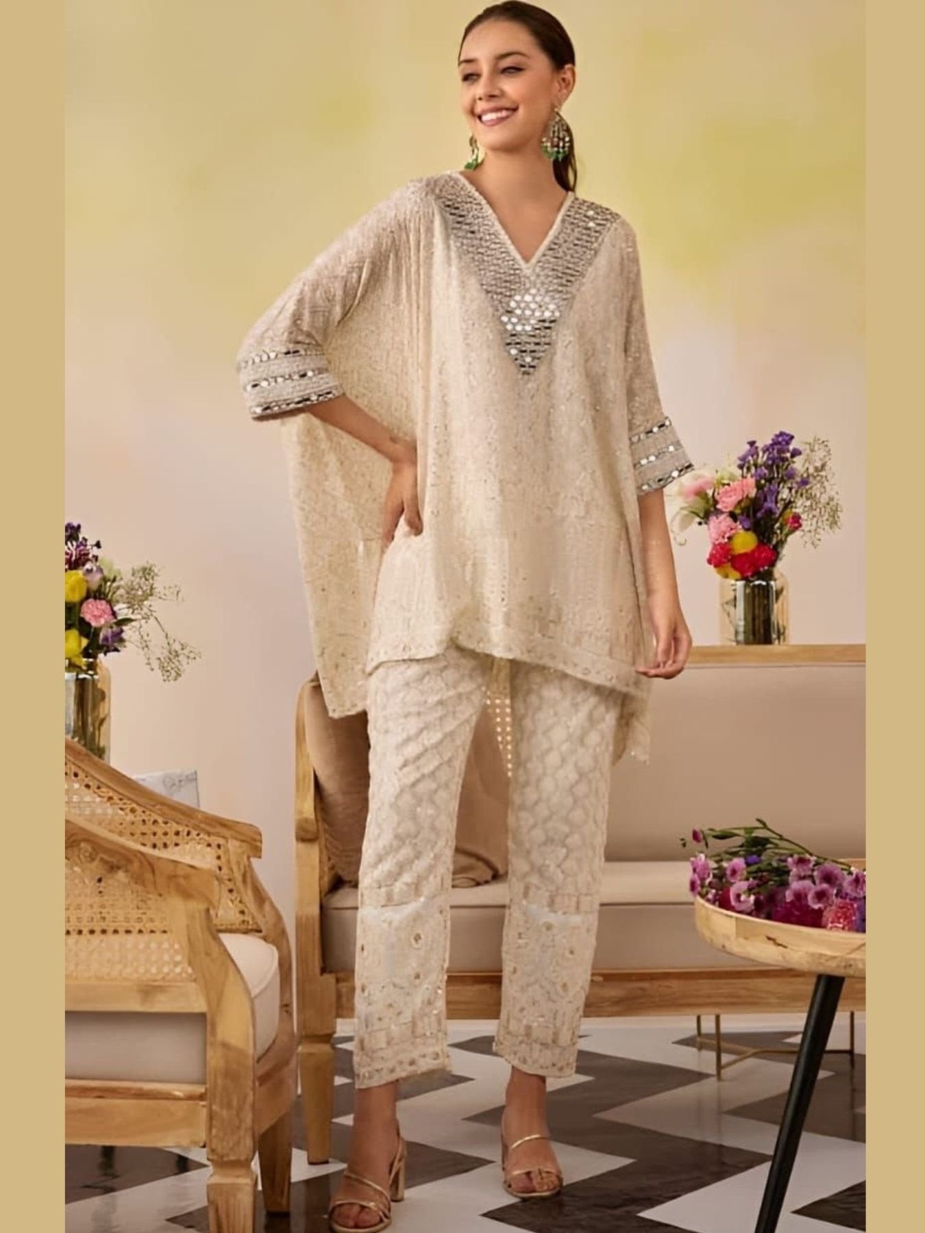 Premium Georgette with Mirror & Moti Detailing