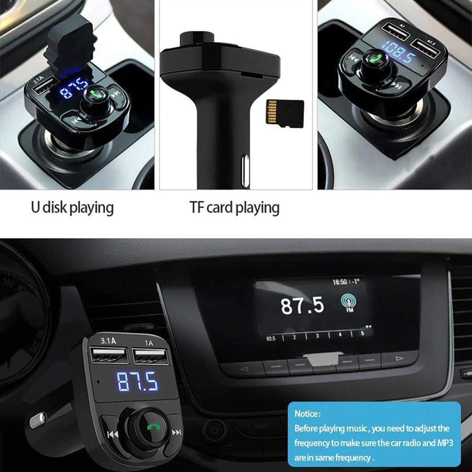 8533 Car-x8 Bluetooth Fm Transmitter Kit For Hands-free Call Receiver Music Player Call Receiver Fast Mobile Charger Ports For All Smartphoneswith 3.1a Quick Charge Dual Usb Car Charger