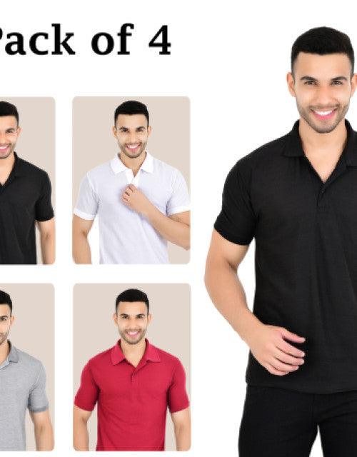 Pack of 4 Men Solid Polo Neck Multicolor T-Shirt