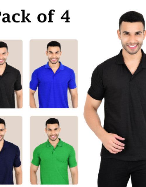 Pack of 4 Men Solid Polo Neck Multicolor T-Shirt