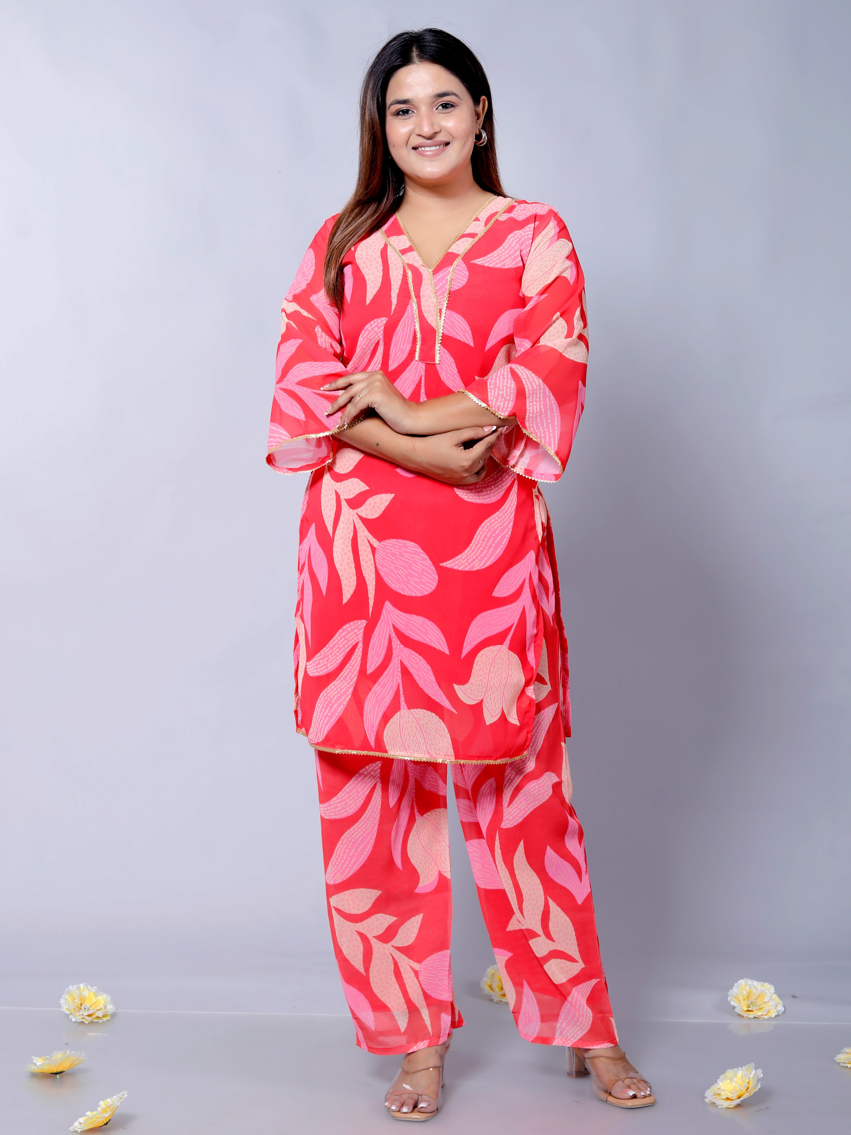 Women's Trendy Georgette Printed Co-Ord Set D6000 – Stylish & Comfortable