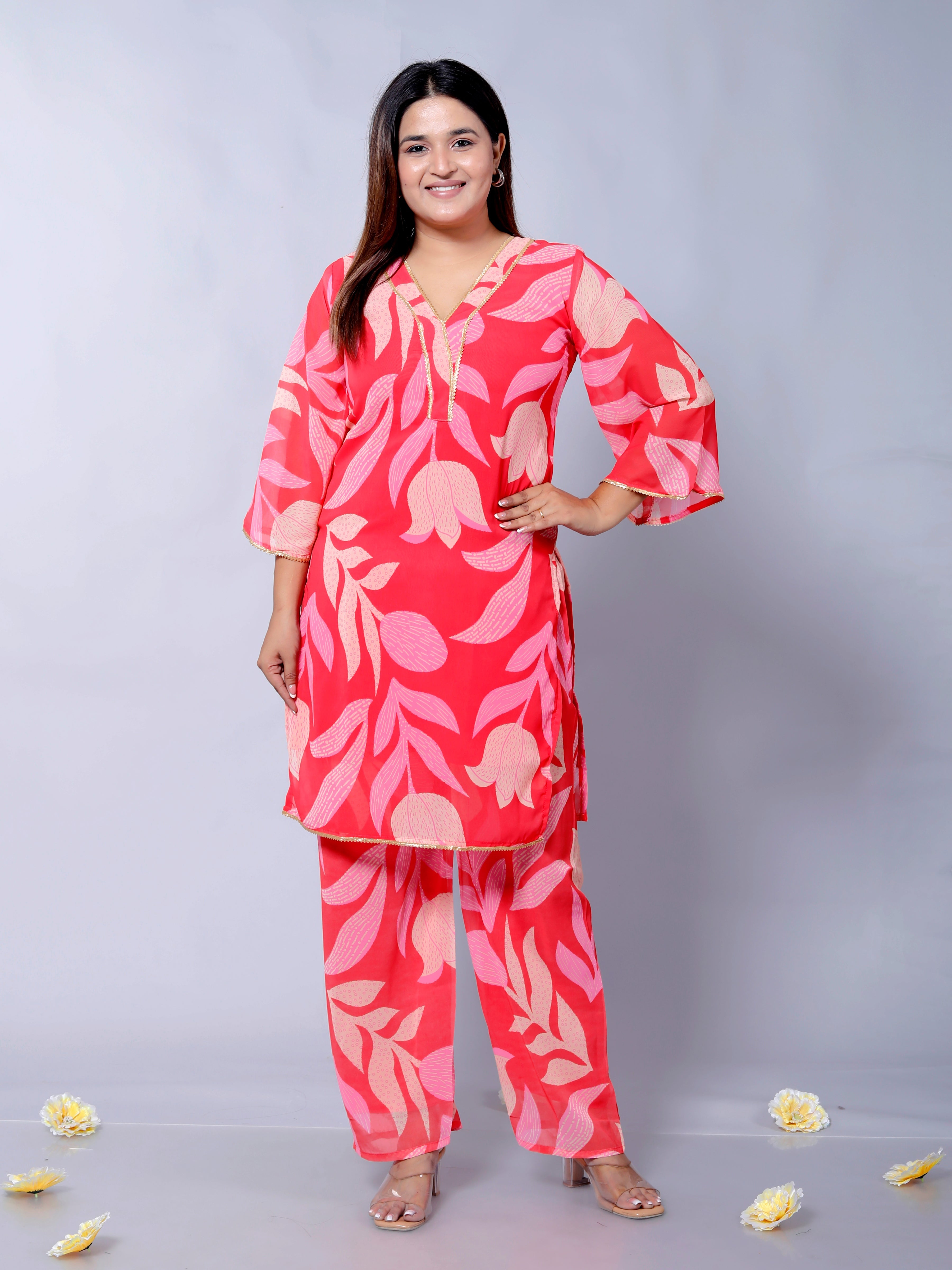 Women's Trendy Georgette Printed Co-Ord Set D6000 – Stylish & Comfortable