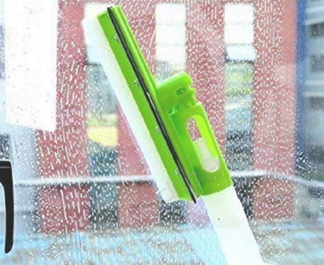 Multi-Purpose Glass Cleaning Wiper Dual Side Blade Rubber & Sponge with Handle (Multicolor)