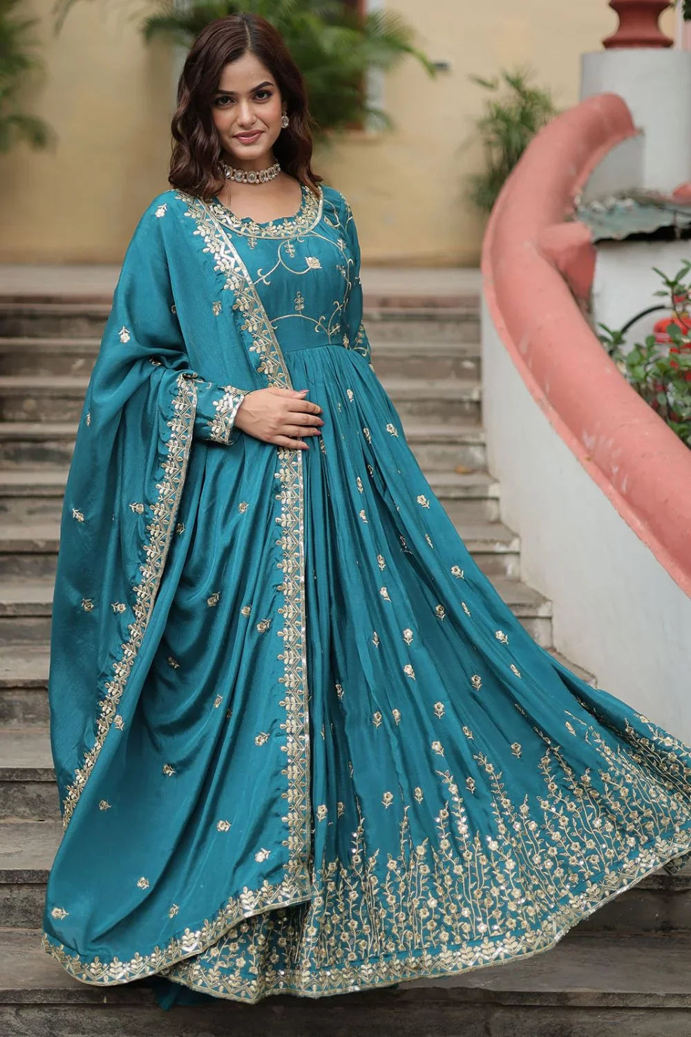 Rama Blue Sharara Suit with Sequins Embroidery - TrendBuy