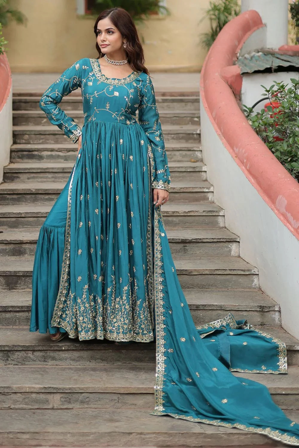 Rama Blue Sharara Suit with Sequins Embroidery - TrendBuy