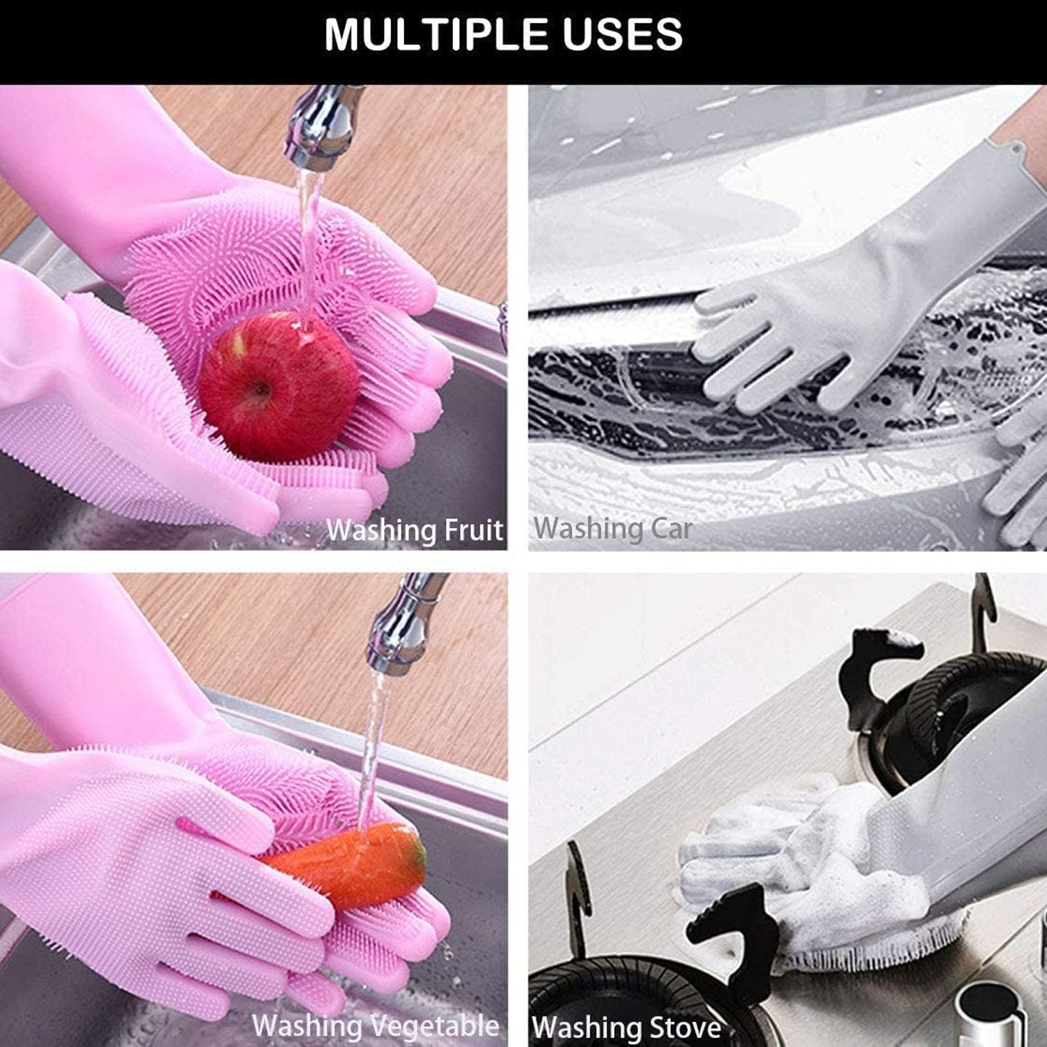 0712 Dishwashing Gloves With Scrubber Silicone Cleaning Reusable Scrub Gloves For Wash Dish Kitchen Bathroom Pet Grooming Wet And Dry Glove (1 Pc Left Hand Gloves)