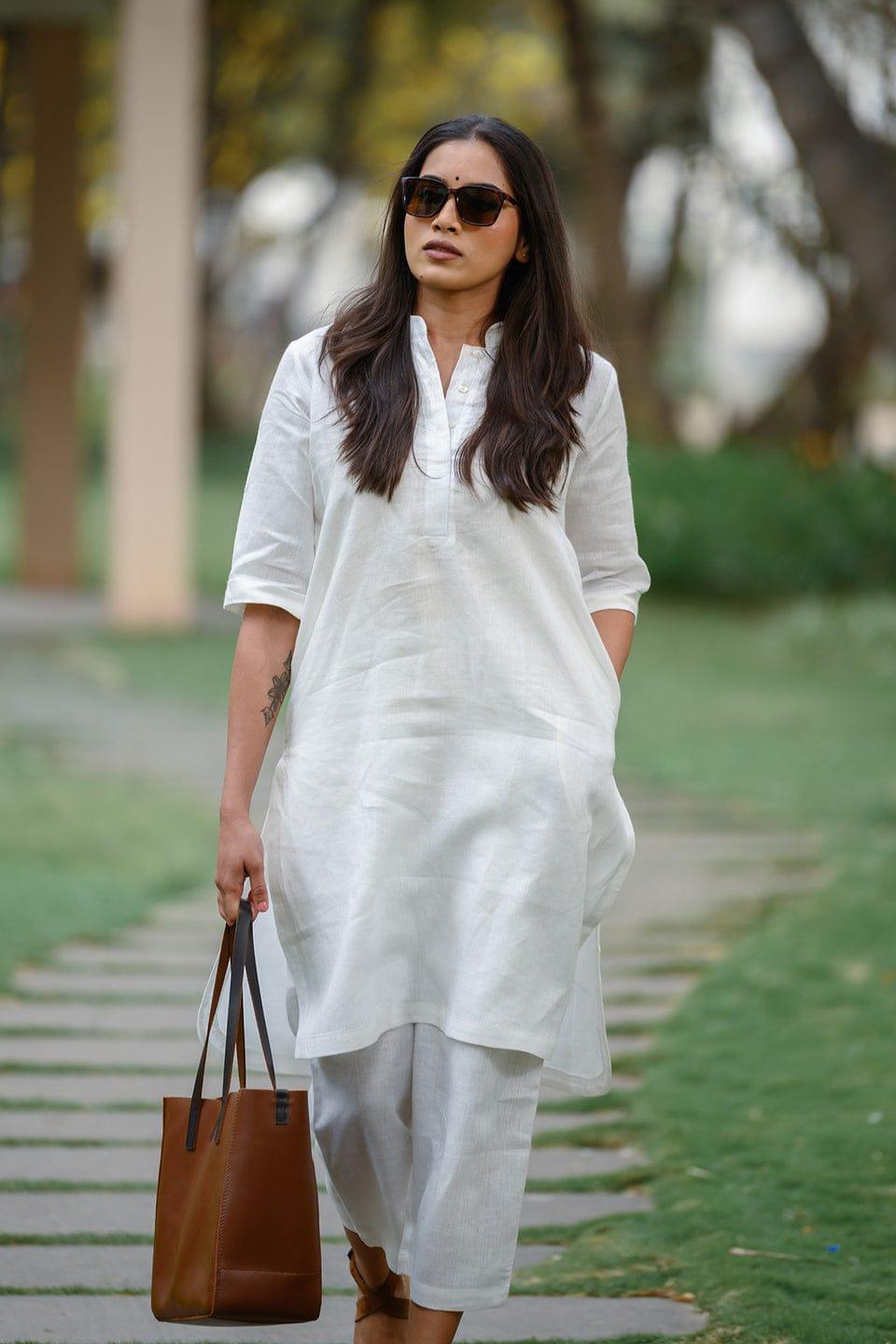 TrendBuy White A-Line Kurti Palazzo Co-Ord Set