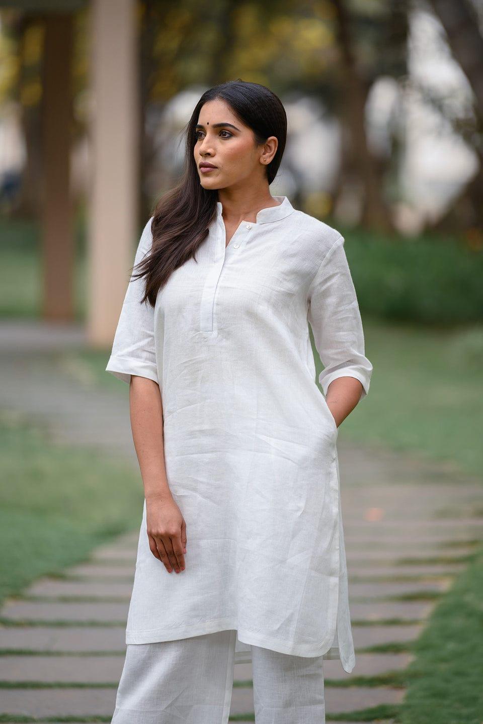 TrendBuy White A-Line Kurti Palazzo Co-Ord Set