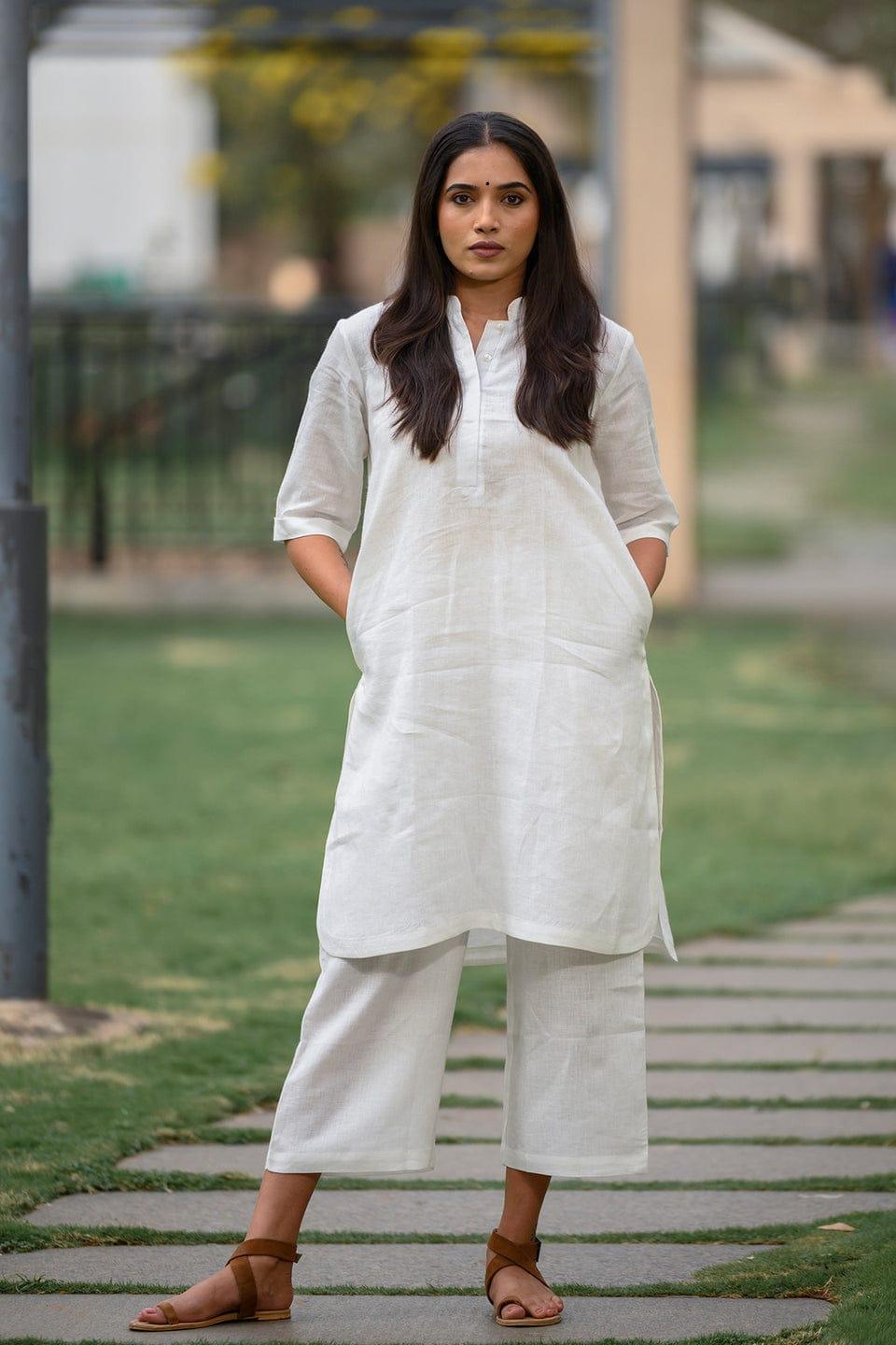 TrendBuy White A-Line Kurti Palazzo Co-Ord Set