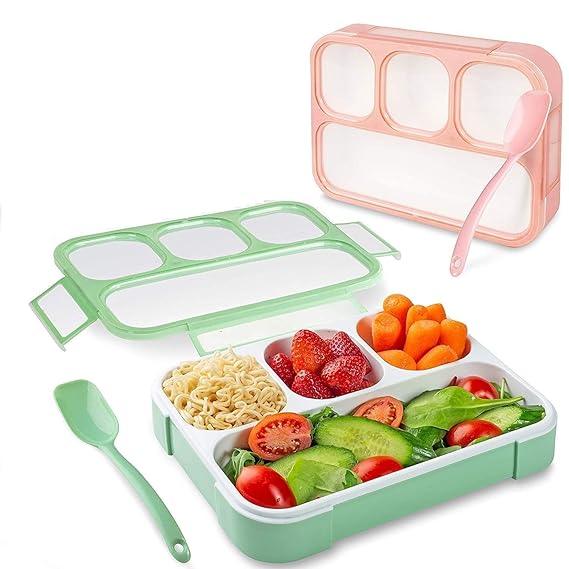 4 Compartment Lunch Box – Reusable Microwave & Freezer Safe Food Containers with Spoon