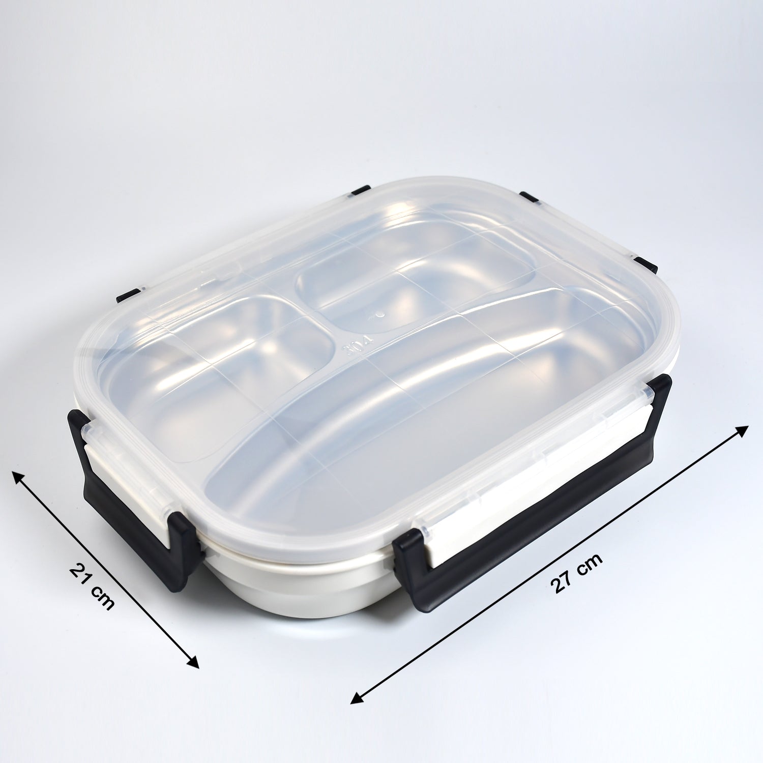 2980 White Transparent Lunch Box For Kids And Adults Stainless Steel Lunch Box With 3 Compartments.