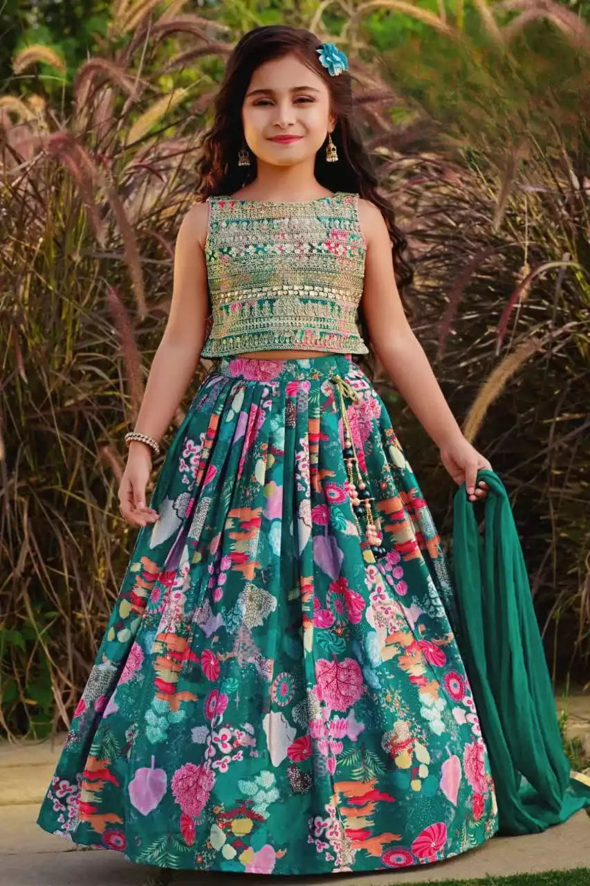 Kids Faux Georgette Lehenga Choli with Sequence Embroidery