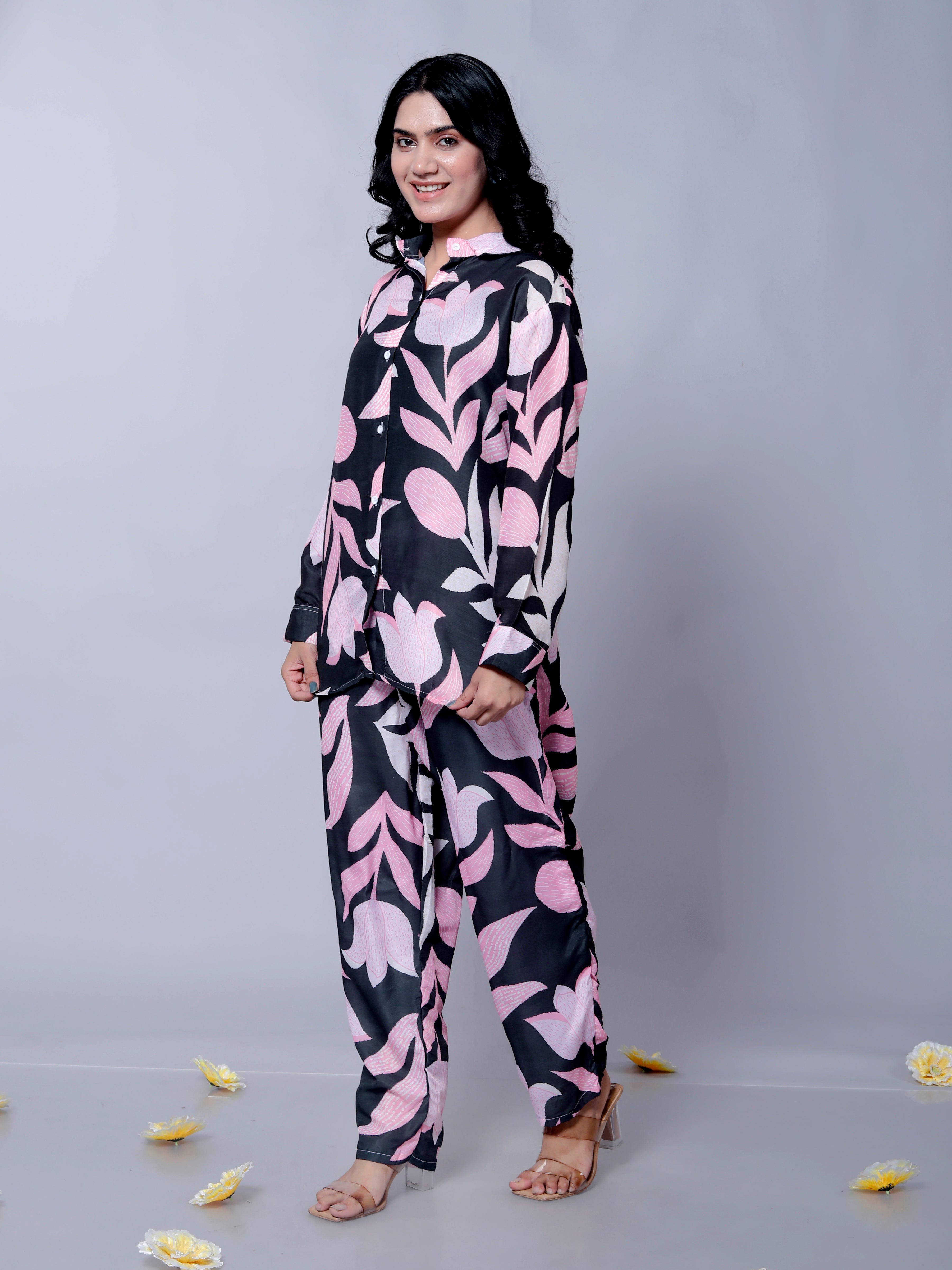 Black Floral Printed Co-Ord Set VT-01172 – Stylish Shirt & Pants Combo