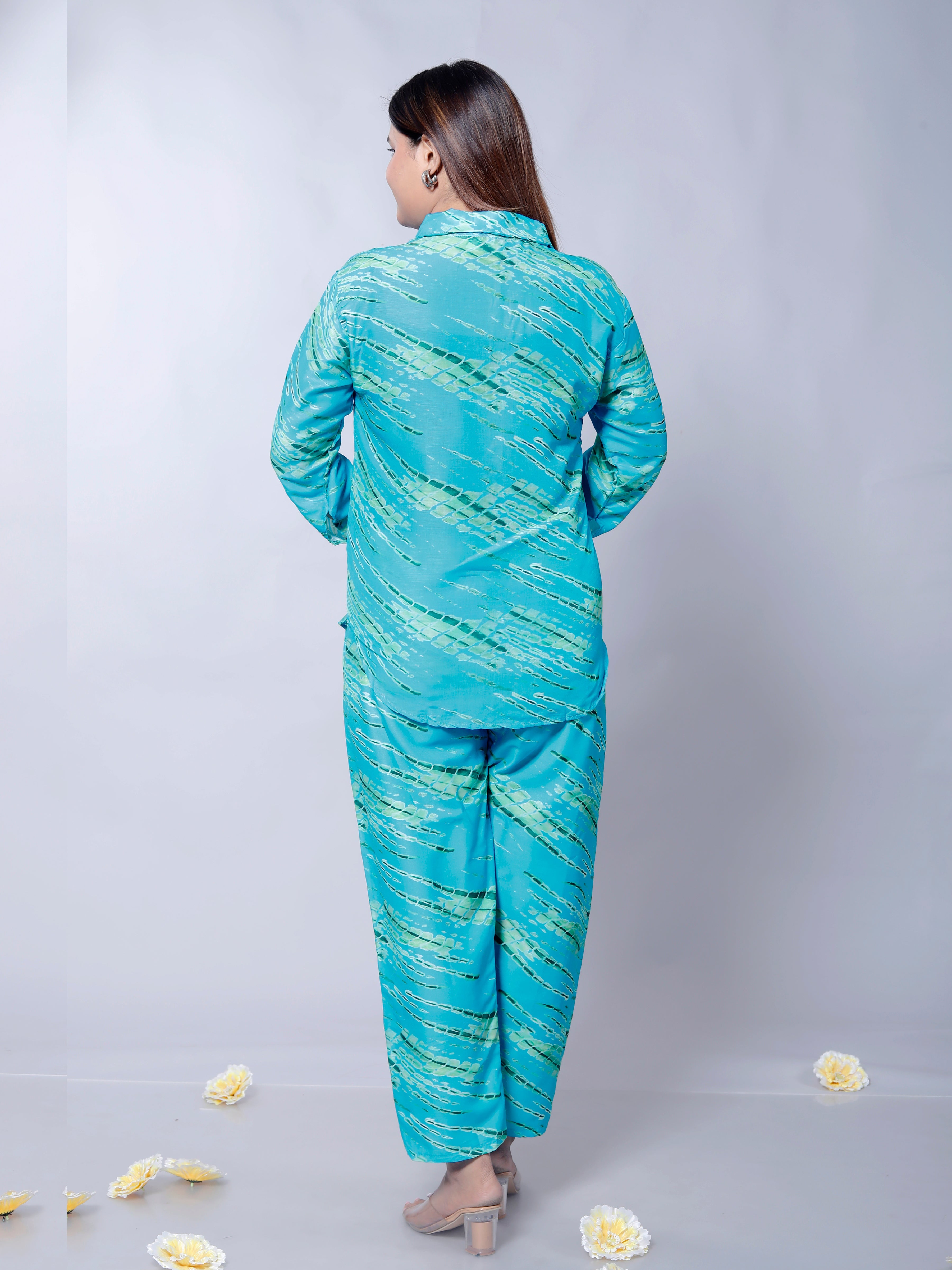 Women's Sky Blue Leheriya Print Co-ord Set