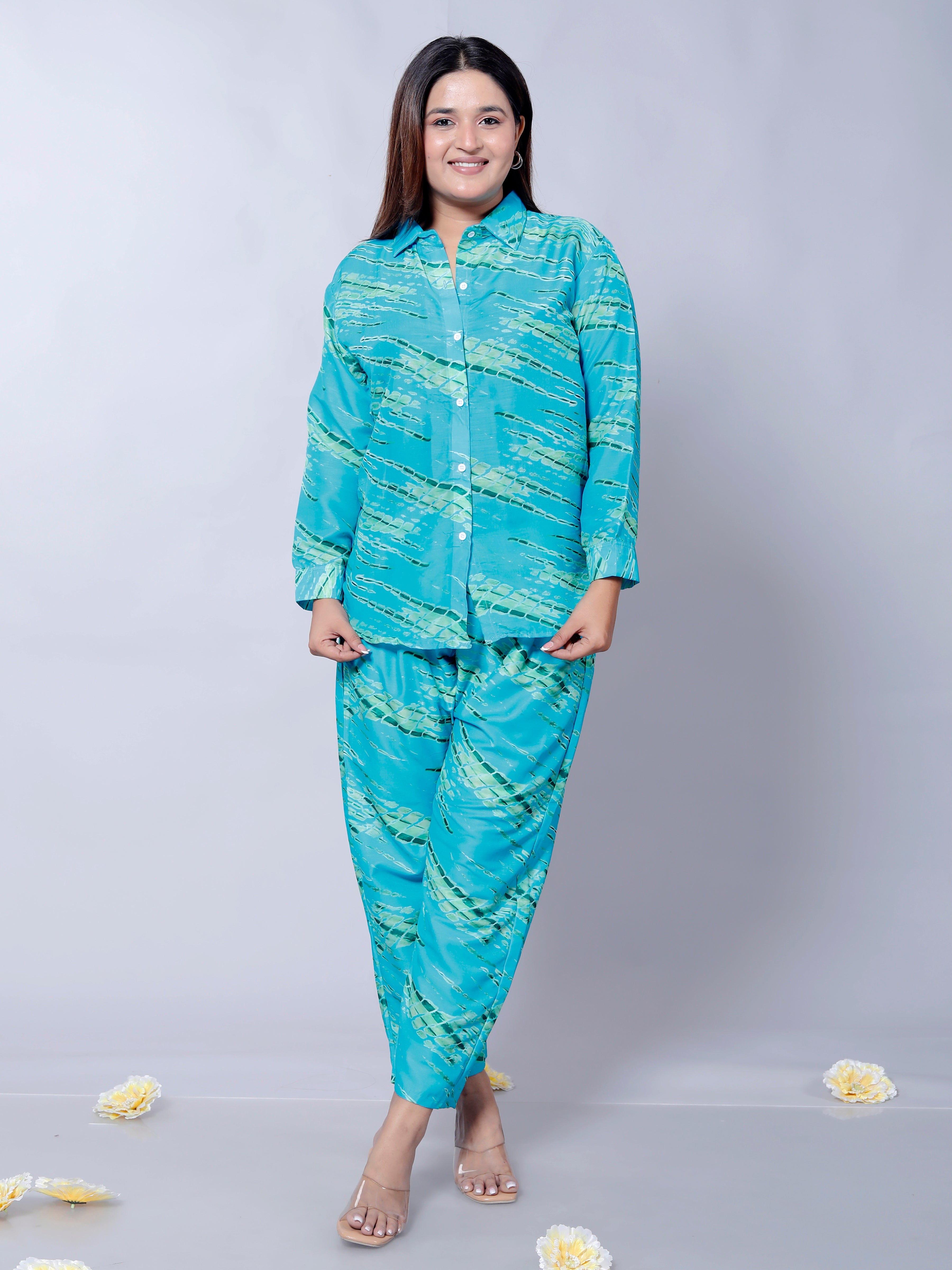 Women's Sky Blue Leheriya Print Co-ord Set