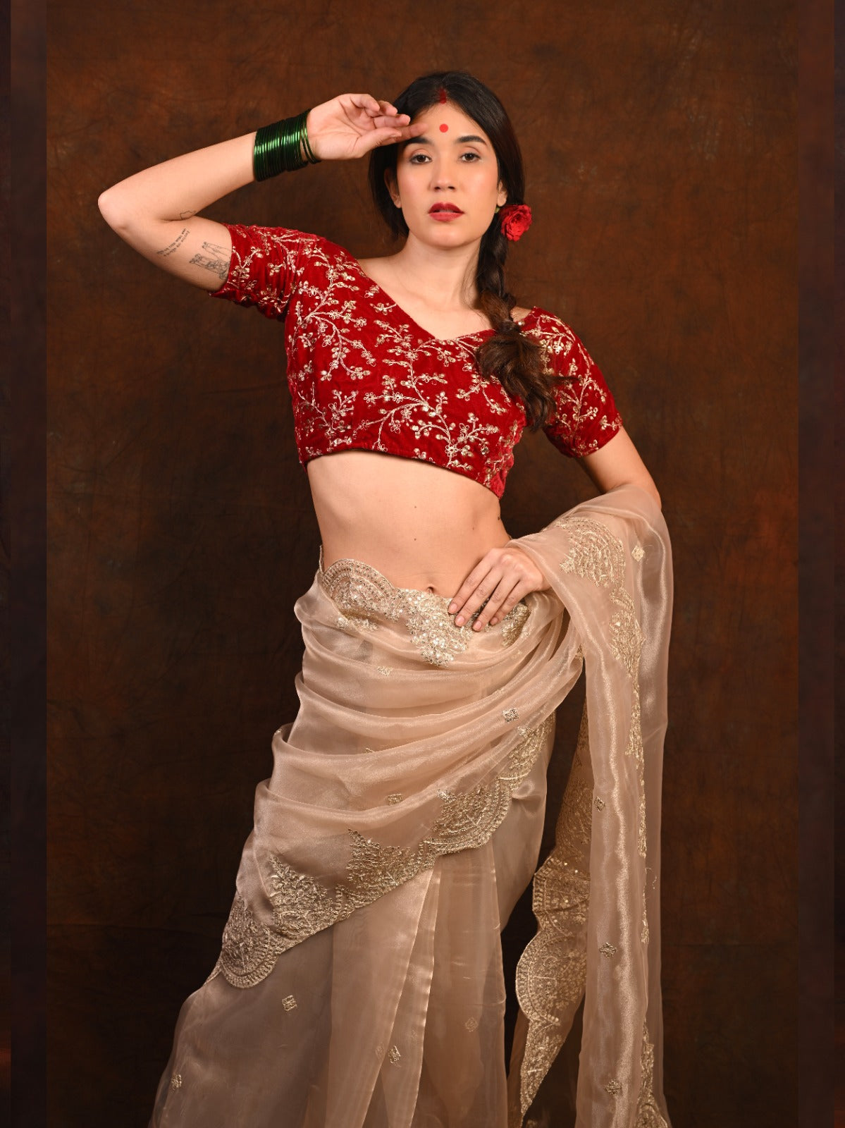 Tissue Organza Saree with Intricate Embroidered Work – Perfect for Festive Occasions S2010