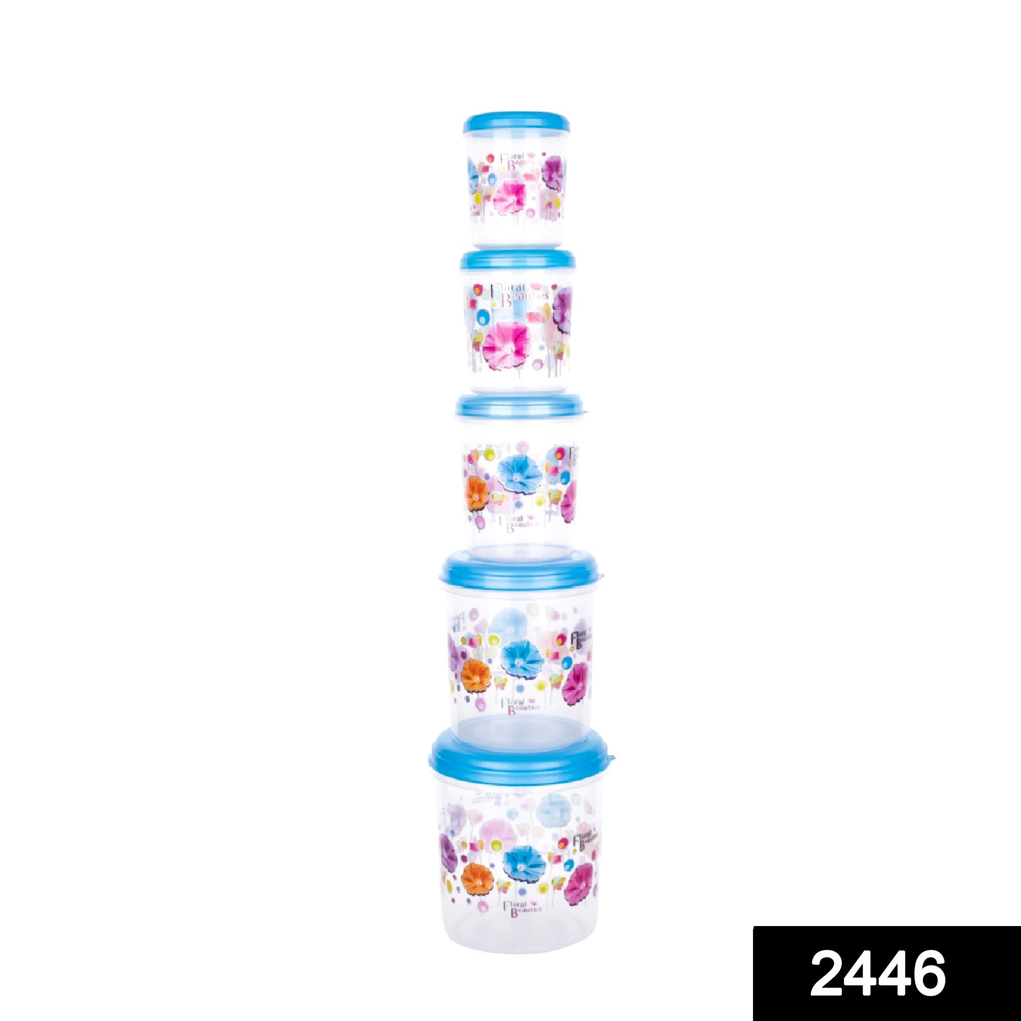 2446 Plastic Transparent Container Air Tight Dabba Set (3000ml 2000ml 1000ml 750ml 500ml)