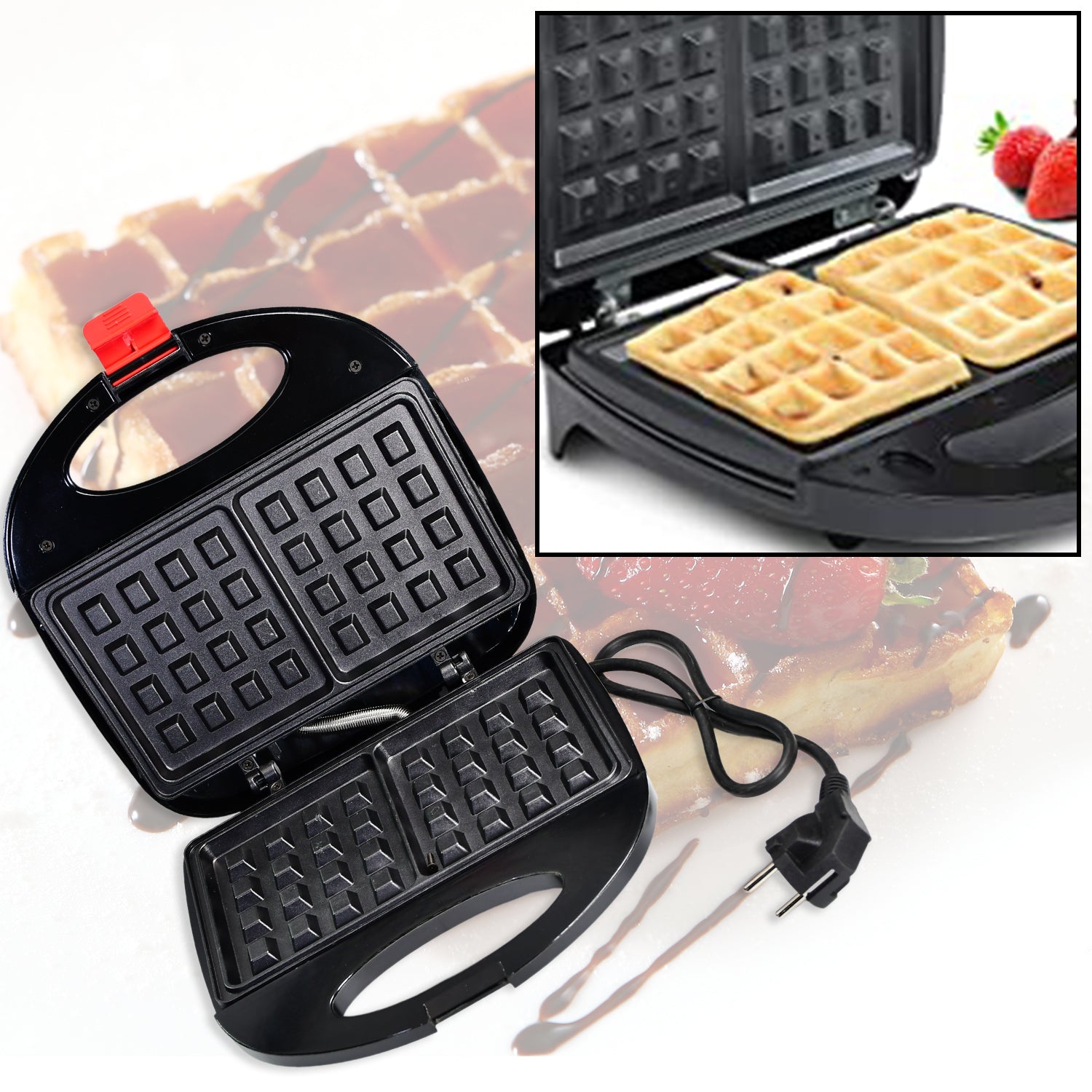 2817 Waffle Maker Makes 2 Square Shape Waffles Non-stick Plates Easy To Use With Indicator Lights