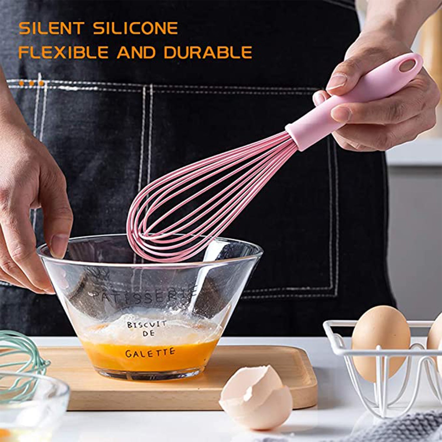 2930 Manual Whisk Mixer Silicone Whisk Cream Whisk Flour Mixer Rotary Egg Mixer Kitchen Baking Tool.