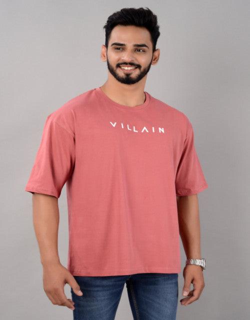 Cotton Blend Oversize Loose Fit Drop Shoulder Round Neck Half Sleeve Typography Peach T-Shirt for Men (SIZE- M,L,XL,XXL)