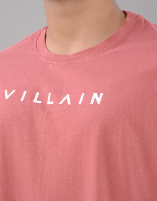 Cotton Blend Oversize Loose Fit Drop Shoulder Round Neck Half Sleeve Typography Peach T-Shirt for Men (SIZE- M,L,XL,XXL)