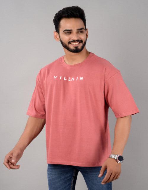 Cotton Blend Oversize Loose Fit Drop Shoulder Round Neck Half Sleeve Typography Peach T-Shirt for Men (SIZE- M,L,XL,XXL)