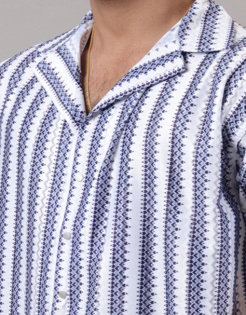 Men Blue Cotton Blend Striped Spread Collar Half Sleeves Oversized Casual Shirt (SIZE- M,L,XL)