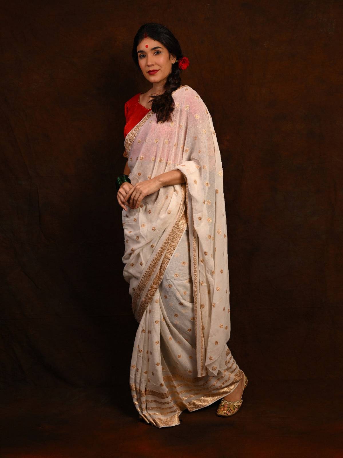 Viscose Georgette Saree with Embroidered Silk Blouse