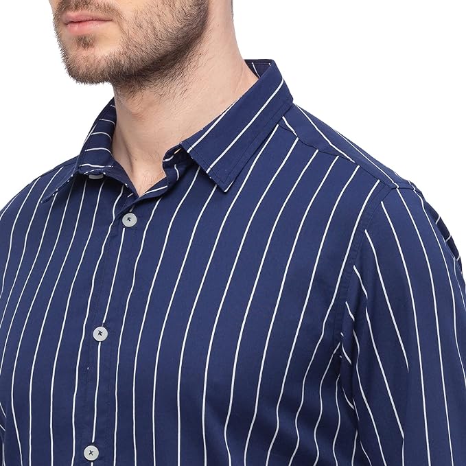 Fit Stripe Navy Casual Shirt for Men ( Pack of 2 )