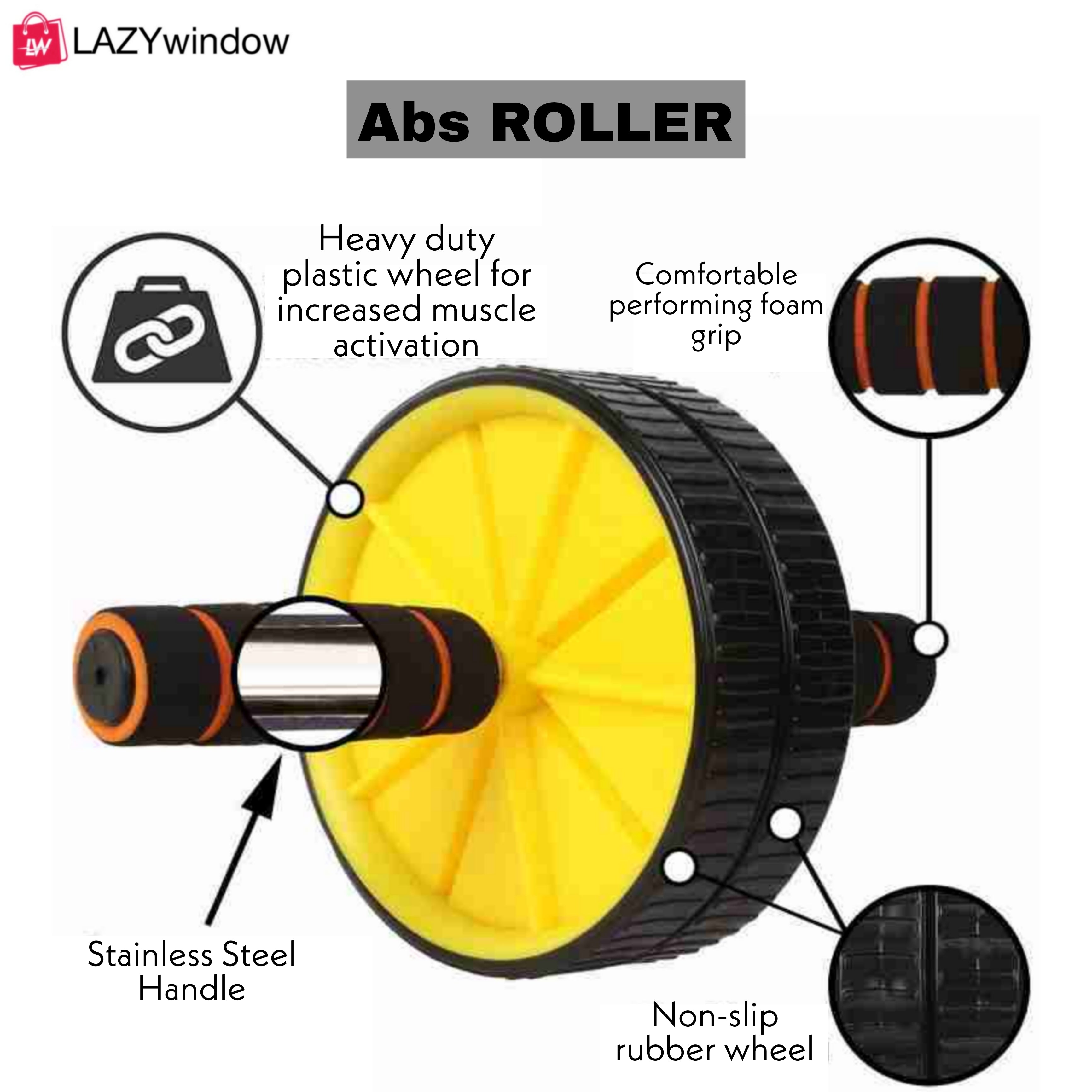 Anti Skid Double Wheel AB Roller for Abs Abdominal Core Workout Back Exercise