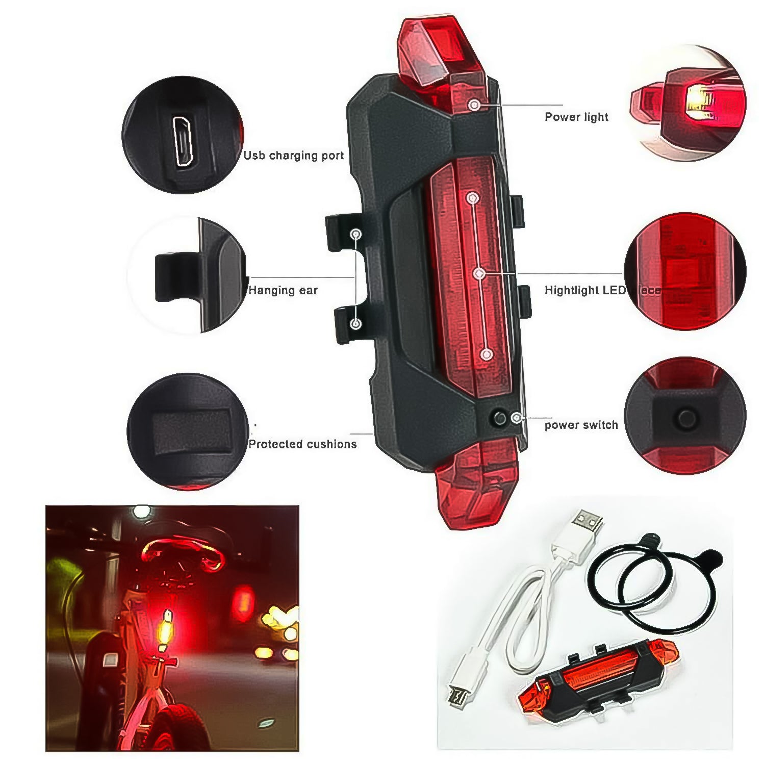 Combo Of Bicycle Led Usb Rechargeable Head Light And Tail Light (2 Pc Set)