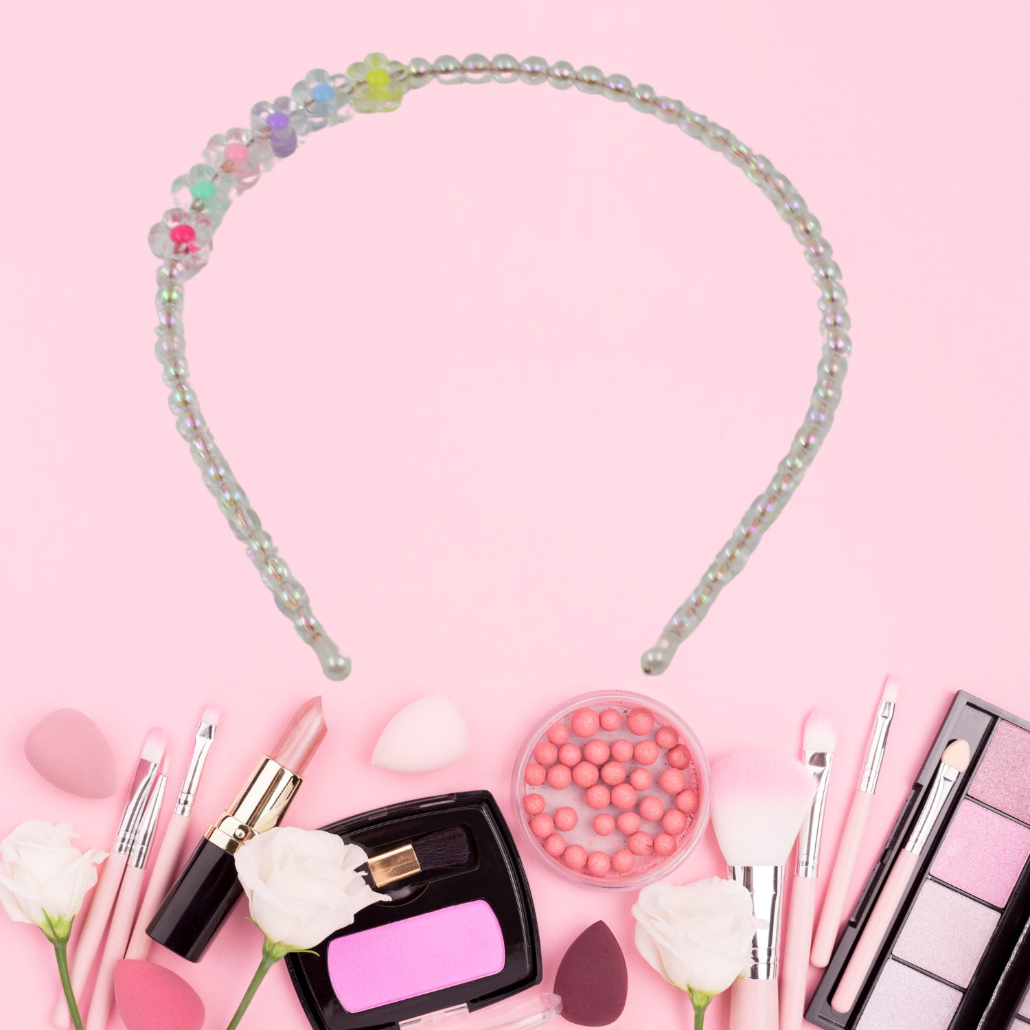 Hair Accessories Metal Handmade Colorful Beads With Pearls Fancy Party Hairband (1 Pc Mix Design)