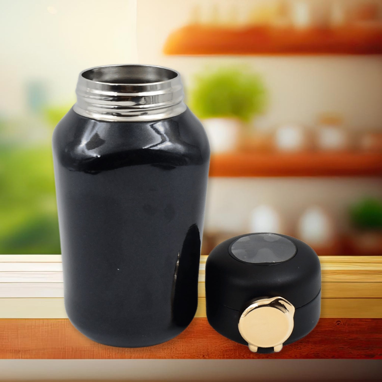 Thermos Steel Bottle Push Button  Fashion Cup Temperature Display Bottle (420 Ml)