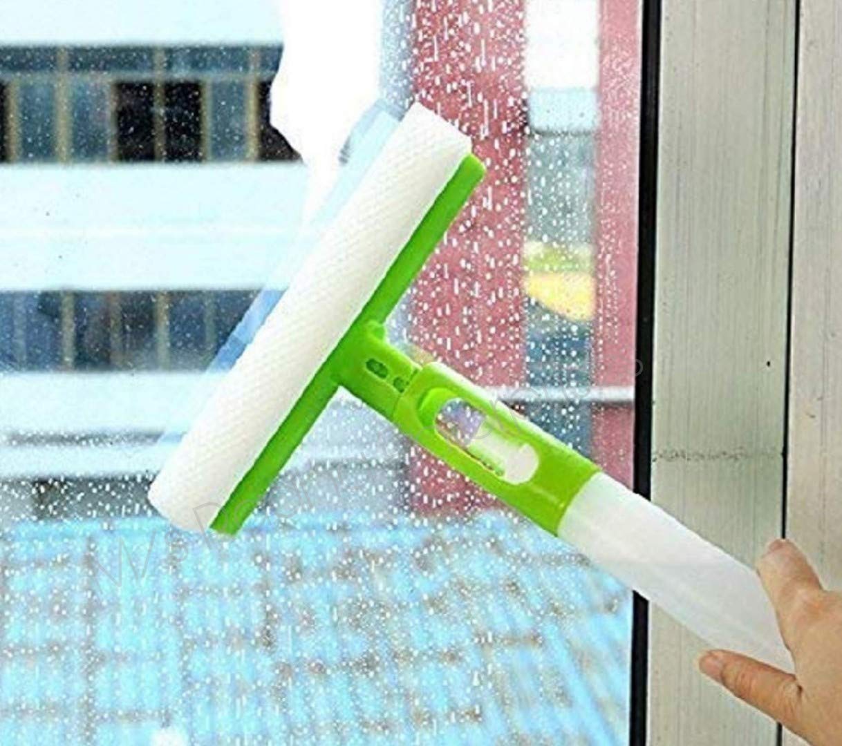 Multi-Purpose Glass Cleaning Wiper Dual Side Blade Rubber & Sponge with Handle (Multicolor)